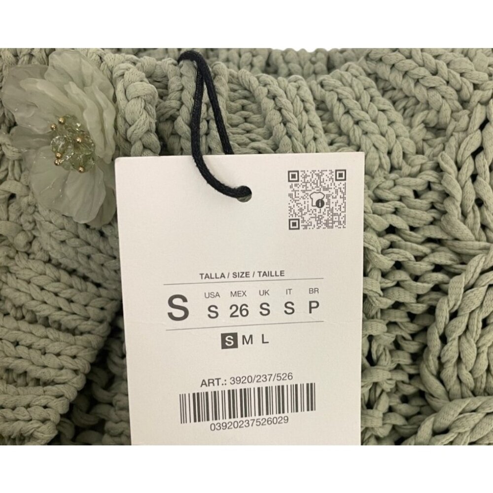 Zara Women Knit Sweater Cardigan Chunky S Small Green flower button 3920/237 NWT - Picture 7 of 16